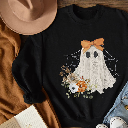 Lace Ghost (light orange bow) - Crewneck or Hoodie