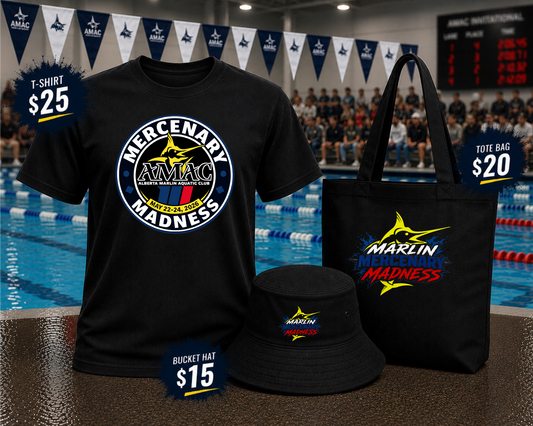 Mercenary Madness AMAC Swim Meet Bucket Hat or Tote Bag