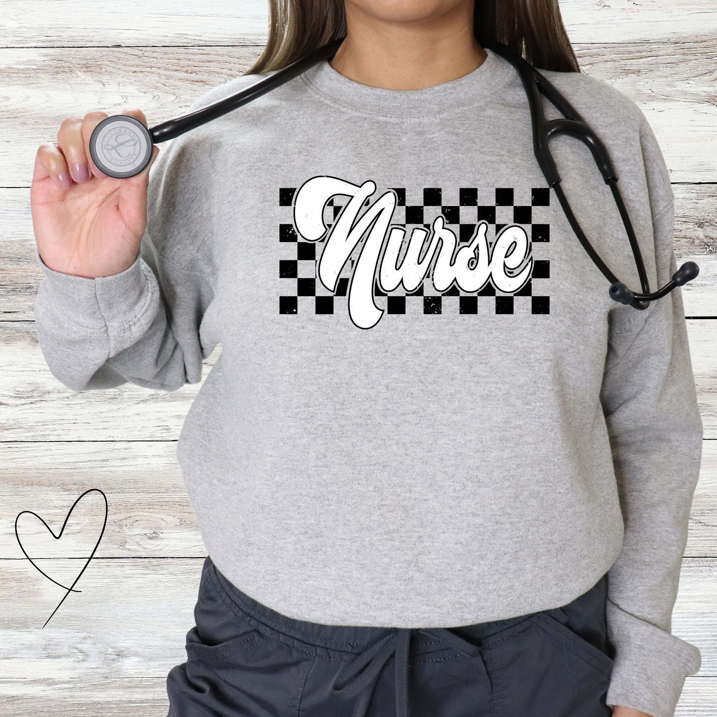 Checkered Nurse Crewneck or Hoodie