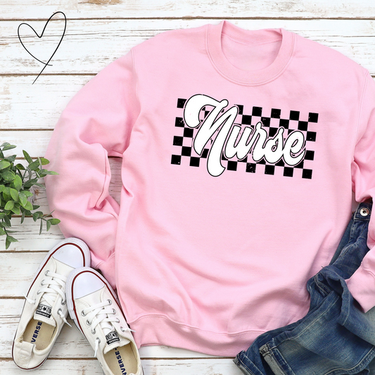Checkered Nurse Crewneck or Hoodie