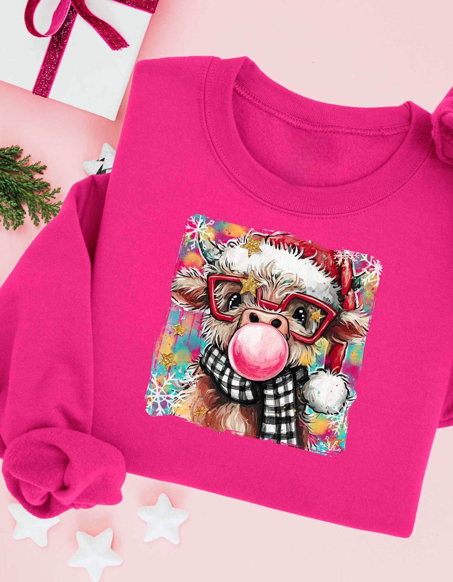 Christmas Highland Cow Bubble T-shirt, Crewneck or Hoodie