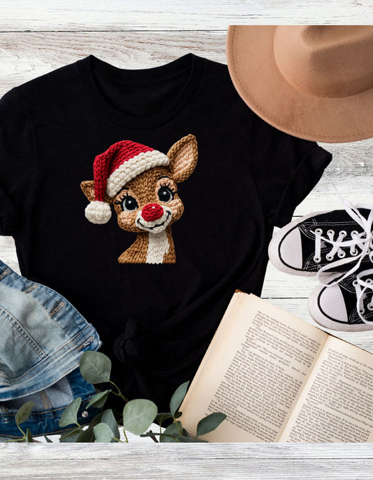 Faux Yarn Reindeer T-shirt, Crewneck or Hoodie