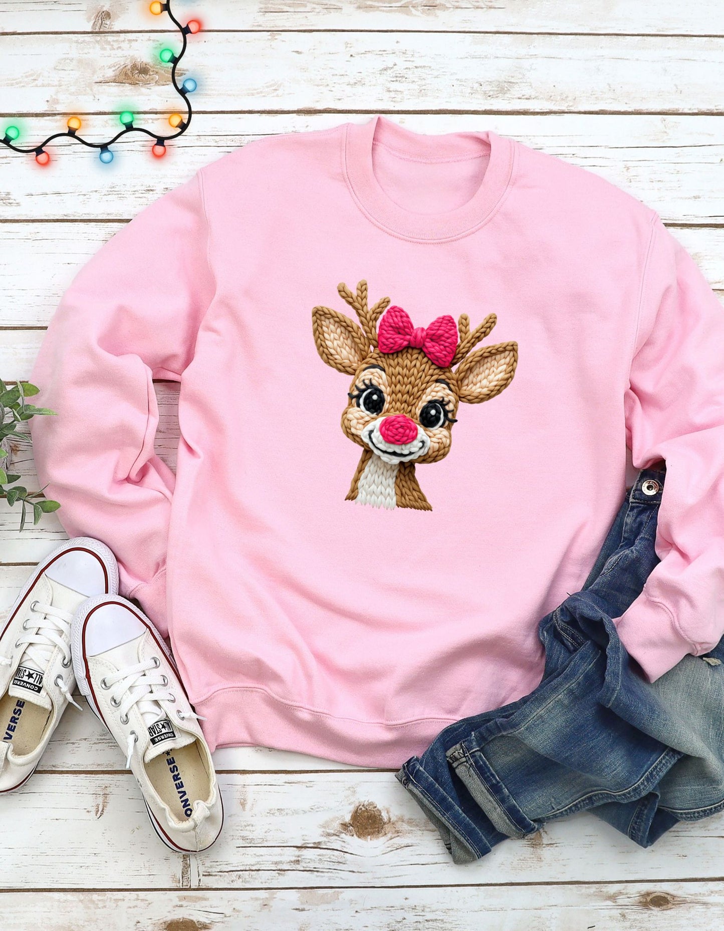 Faux Yarn Reindeer with Bow T-shirt, Crewneck or Hoodie