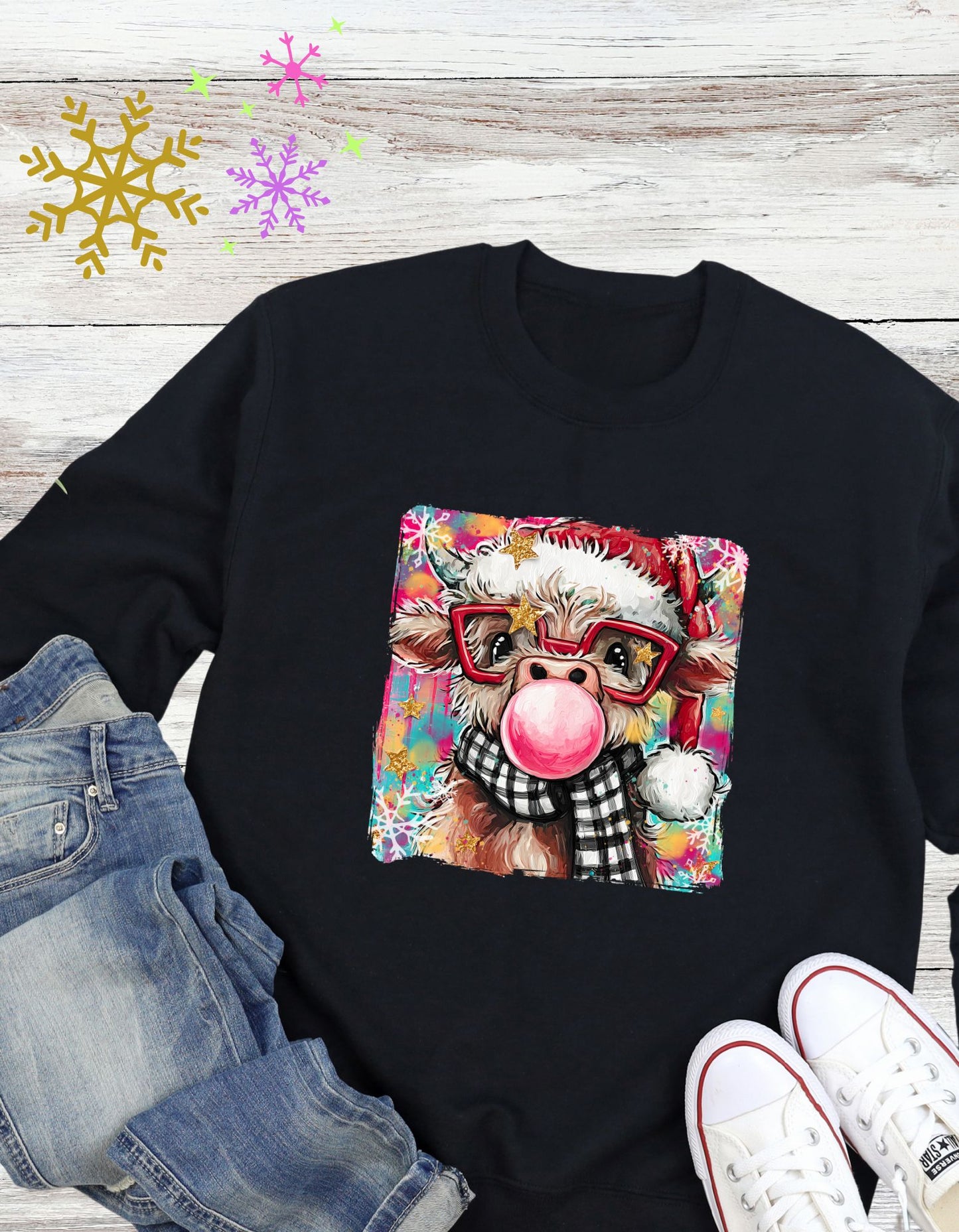 Christmas Highland Cow Bubble T-shirt, Crewneck or Hoodie