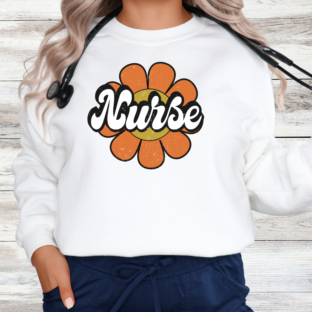 Retro Nurse Flower - Crewneck or Hoodie