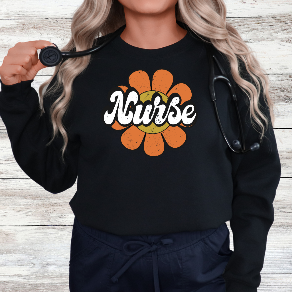 Retro Nurse Flower - Crewneck or Hoodie