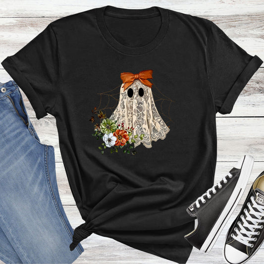 Autumn Lace Ghost (dark orange bow) T-shirt
