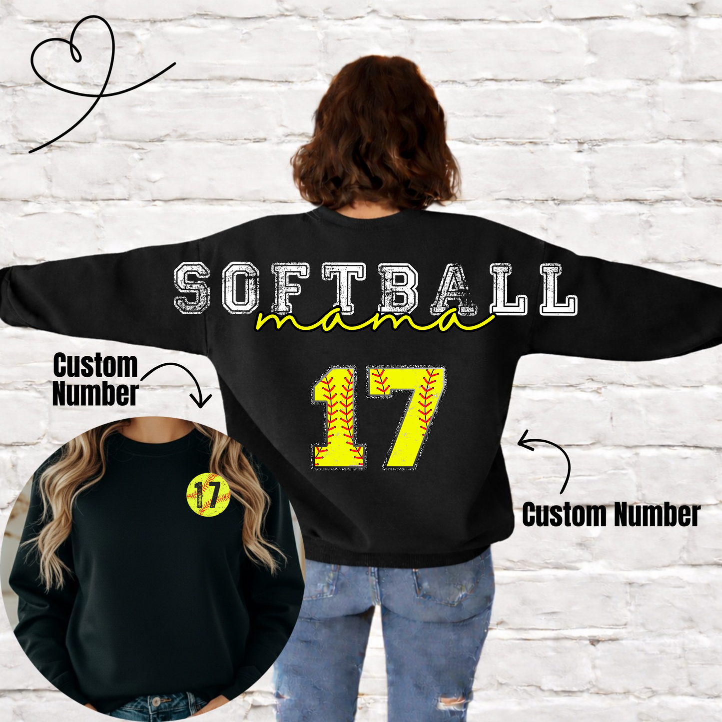Softball or Baseball Mama Across Back Crewneck