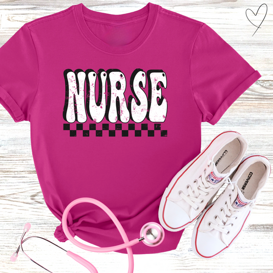 Retro Checkered Nurse T-Shirt