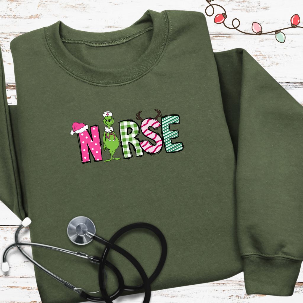 Grinch Nurse T-shirt, Crewneck or Hoodie
