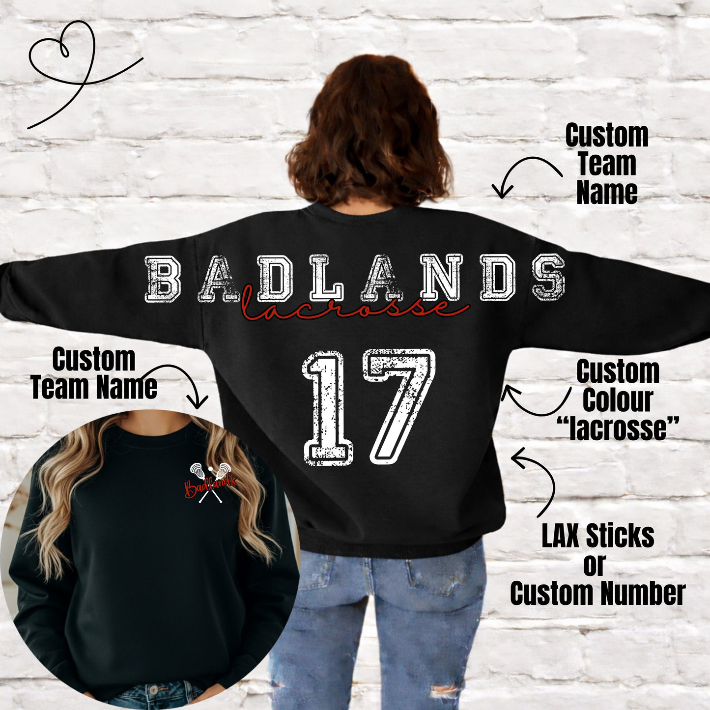 Badlands/Sundevils/Custom LAX Team Across Back Crewneck