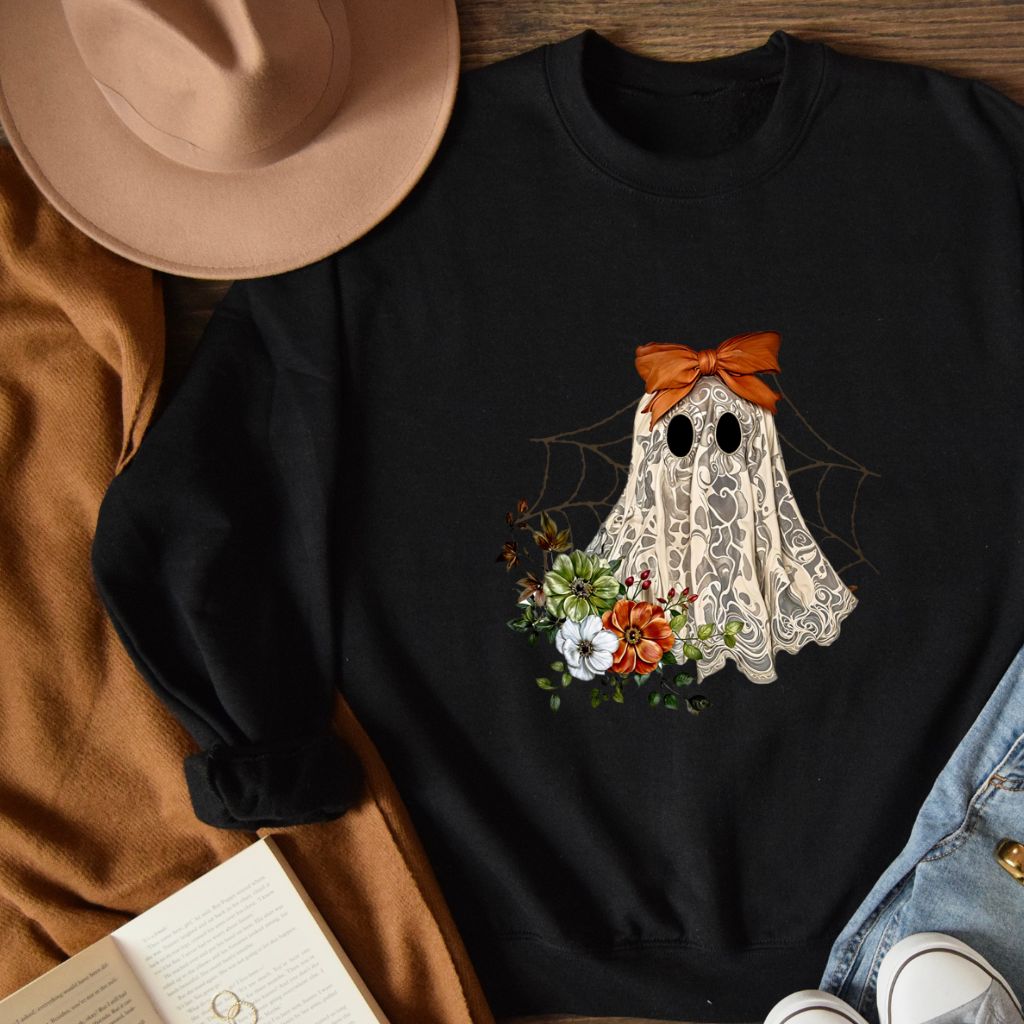 Lace Ghost (dark orange bow) - Crewneck or Hoodie